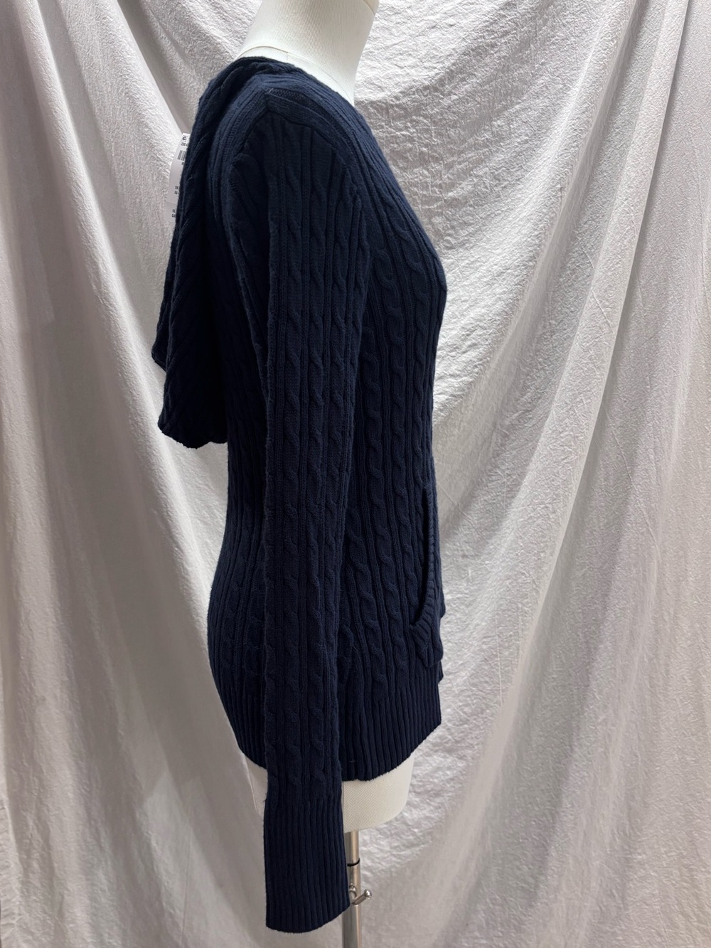 Hollister Cable Knit V Neck Hoodie Sweater Navy Blue Size Medium M NWT - Picture 5 of 10